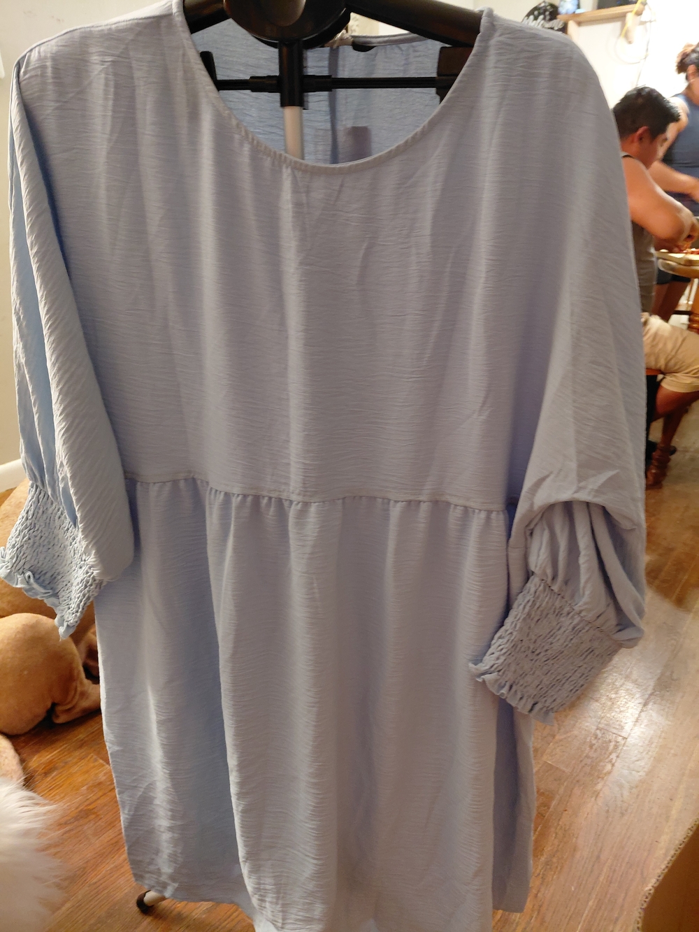 Women's Light Blue Smocked-Sleeve Tunic Top